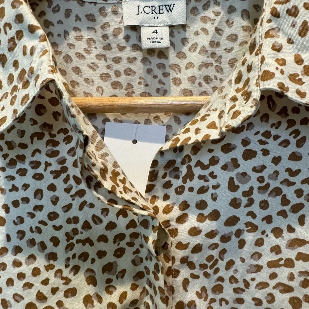J. Crew Short Sleeve Collared Dress Brown/white Pattern Size 4